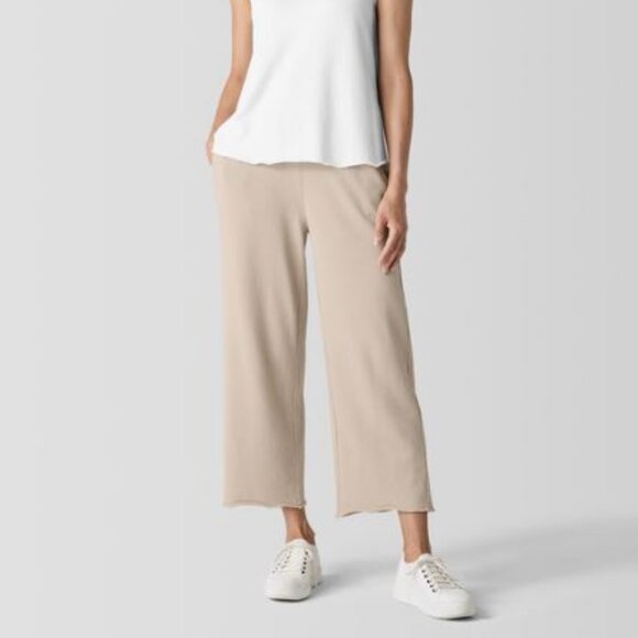 *NWT* EILEEN FISHER ORGANIC COTTON FRENCH TERRY STRAIGHT PANT_KHAKI_L_$158 - Picture 1 of 4